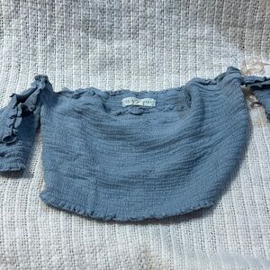 La Hearts Blue Off-Shoulder Crop Top